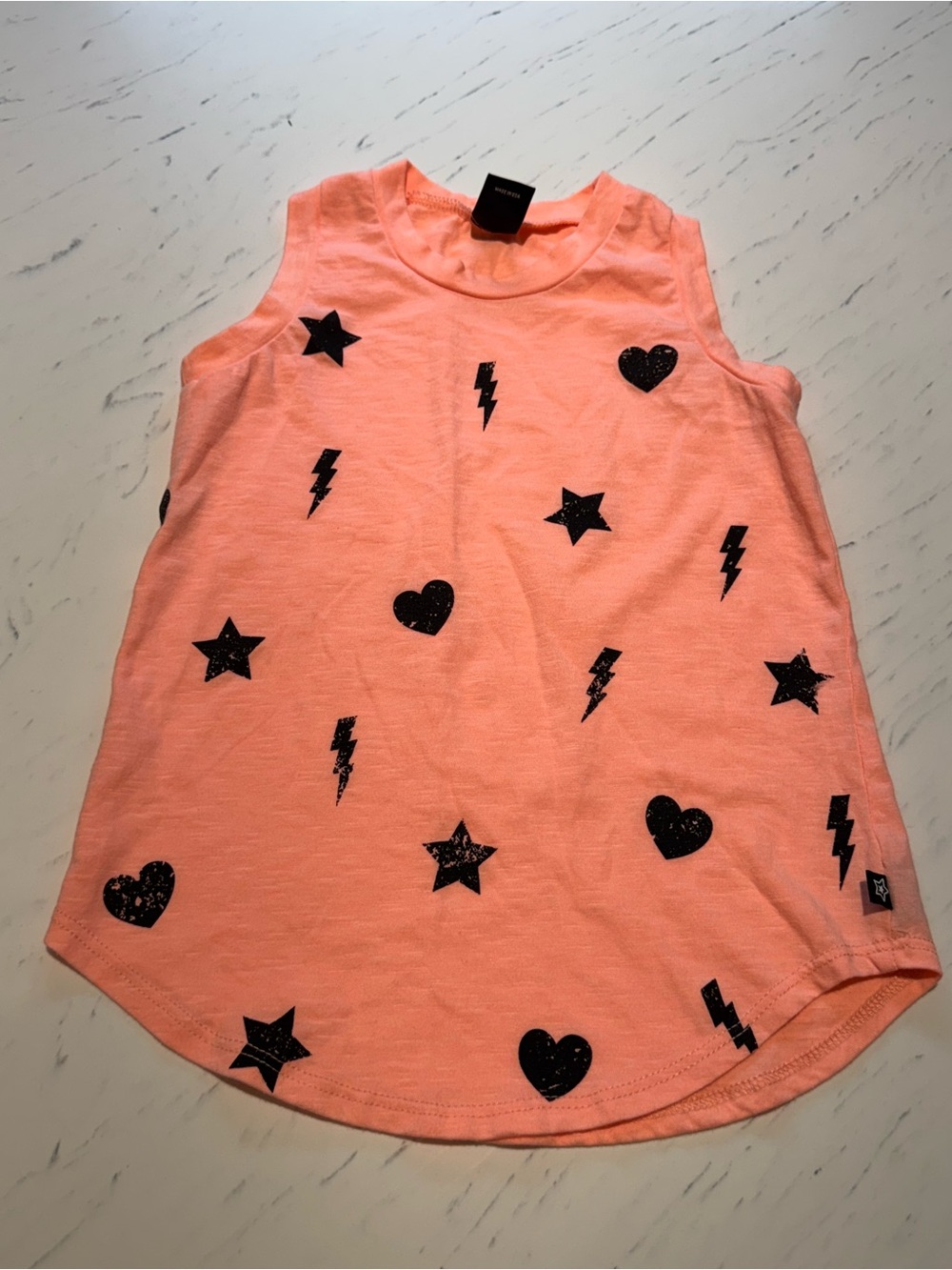 Pixie Mood Coral Tank Top with Black Star, Heart & Lightning Prints NWOT